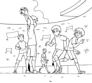 דף צביעה דף צביעה עם ציור של נערים משחקים כדורגל
