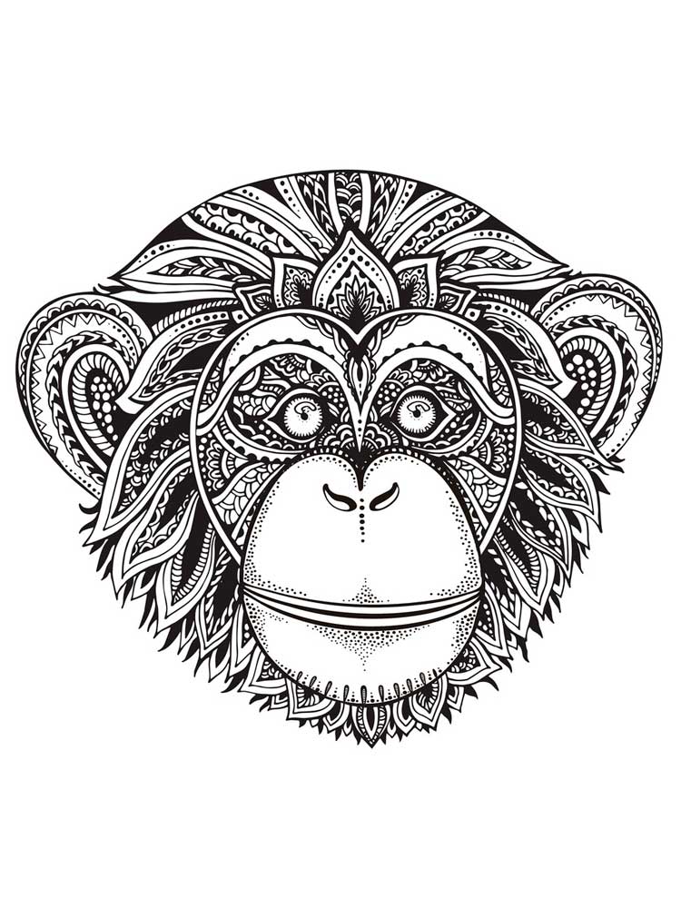 דף צביעה מנדלה עם ציור של קוף לצביעה