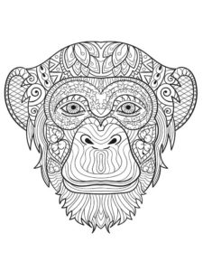 דף צביעה מנדלה לצביעה עם ציור של ראש קוף