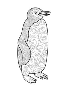 דף צביעה מנדלה לצביעה עם ציור של פינגווין ומקור פתוח