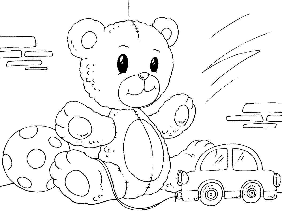 דף צביעה ציור לצביעה של דובי וצעצועים