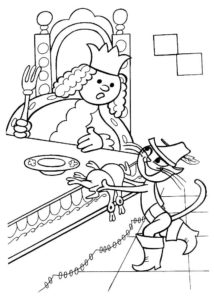 דף צביעה דף צביעה עם ציור של מלך עם החתול במגפיים