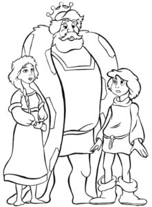 דף צביעה ציור של מלך עם ילדיו לצביעה