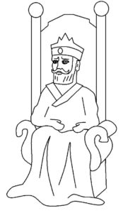 דף צביעה דף ציעה עם ציור של מלך יושב כל כסא מלכות