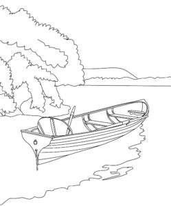 דף צביעה דף צביעה עם ציור של סירת עץ על חוף אי