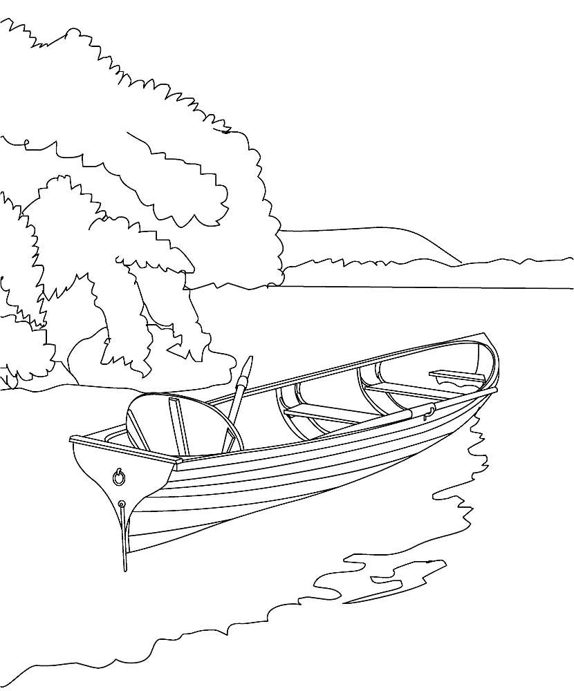 דף צביעה דף צביעה עם ציור של סירת עץ על חוף אי
