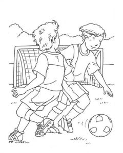 דף צביעה ציור של שני ילדים משחקים כדורגל