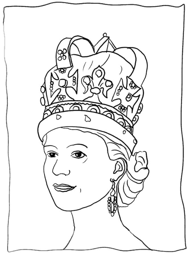 דף צביעה ציור של מלכה עם כתר גדול לראשה
