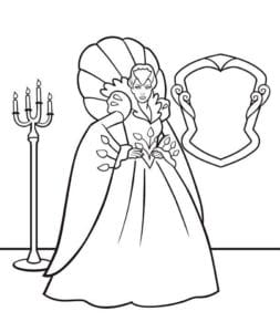 דף צביעה ציור של מלכה על יד מראה לצביעה