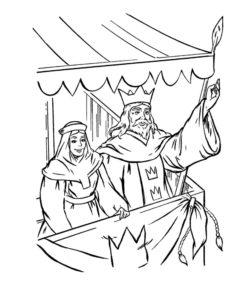 דף צביעה ציור לצביעה של מלך ומלכה מברכים לשלום