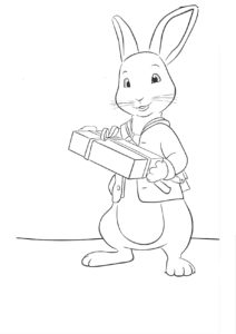 דף צביעה ציור לצביעה של פיטר הארנב עם מתנה
