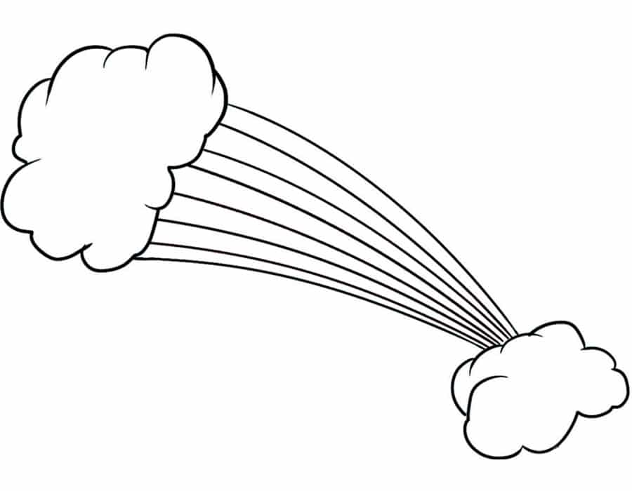 דף צביעה עם ציור של קשת בין שני עננים