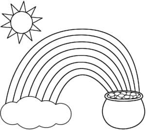דף צביעה ציור פשוט של קשת בענן ושמש