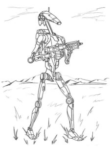 דף צביעה ציור של רובוט עם אקדח בשדה לצביעה