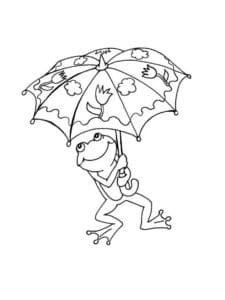 דף צביעה צפרדע עם מטריה לצביעה