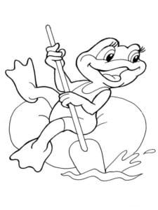 דף צביעה ציור של צפרדע חמודה שטה במים לצביעה