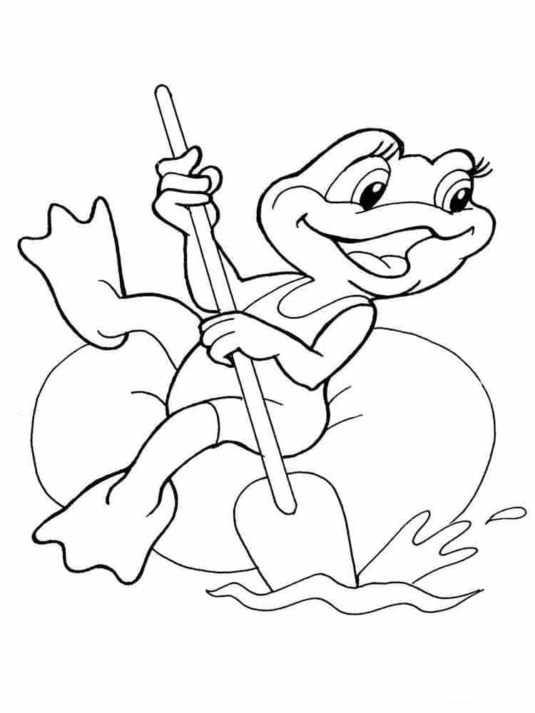 דף צביעה ציור של צפרדע חמודה שטה במים לצביעה