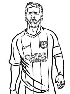 דף צביעה ציור לצביעה של שחקן הכדורגל מסי מרוכז במשחק