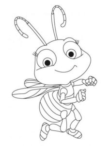דף צביעה ציור חמוד של דבורה חרוצה לצביעה