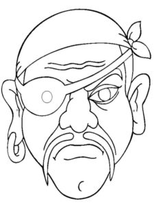 דף צביעה ציור של פרצוף פיראט מאיים עם שפם