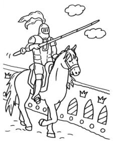 דף צביעה דף צביעה של אביר עם סוס על גשר
