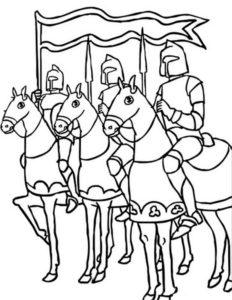 דף צביעה ציור של אבירים על סוסים לצביעה