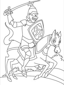דף צביעה ציור של אביר וסוס לצביעה
