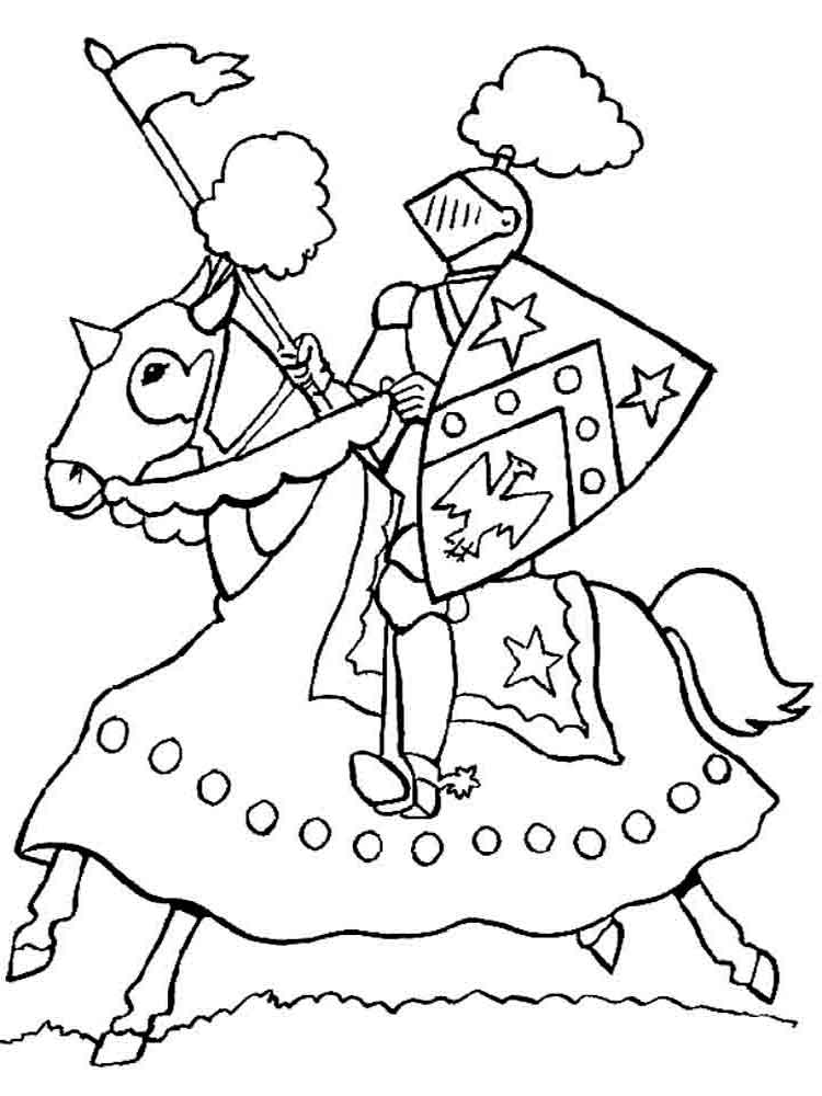 דף צביעה ציור אביר לצביעה על סוס מוכן למלחמה
