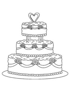 דף צביעה עוגת ויטרינה מפוארת עם לב לצביעה