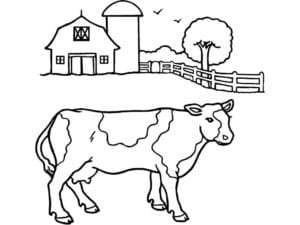 דף צביעה ציור של פרה בחווה לצביעה
