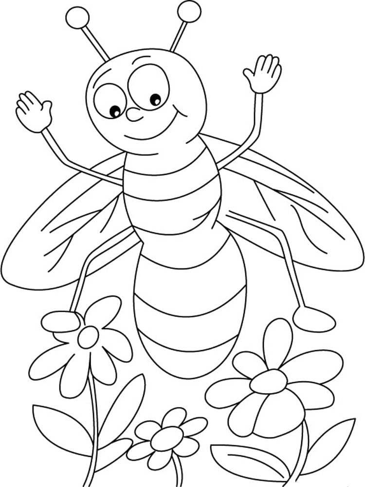 דף צביעה ציור של דבורה עם פרחים לצביעה