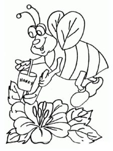 דף צביעה דף צביעה עם ציור של דבורה מלקטת צוף בדלי