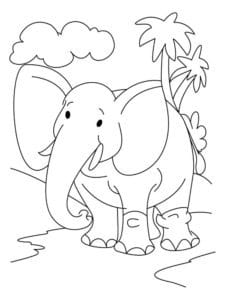 דף צביעה פיל חמוד עם דקלים לצביעה