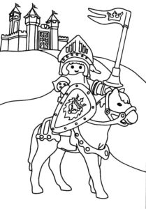 דף צביעה ציור לצביעה של אביר פליימוביל על סוס