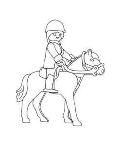 דף צביעה ציור של איש פליימוביל רוכב על סוס לצביעה