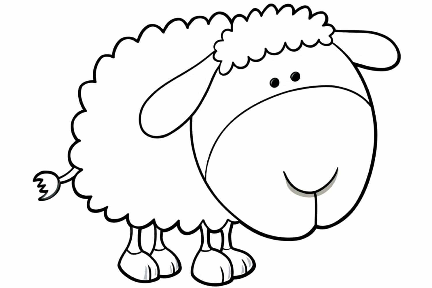 דף צביעה כבשה חמודה עם ראש גדול לצביעה