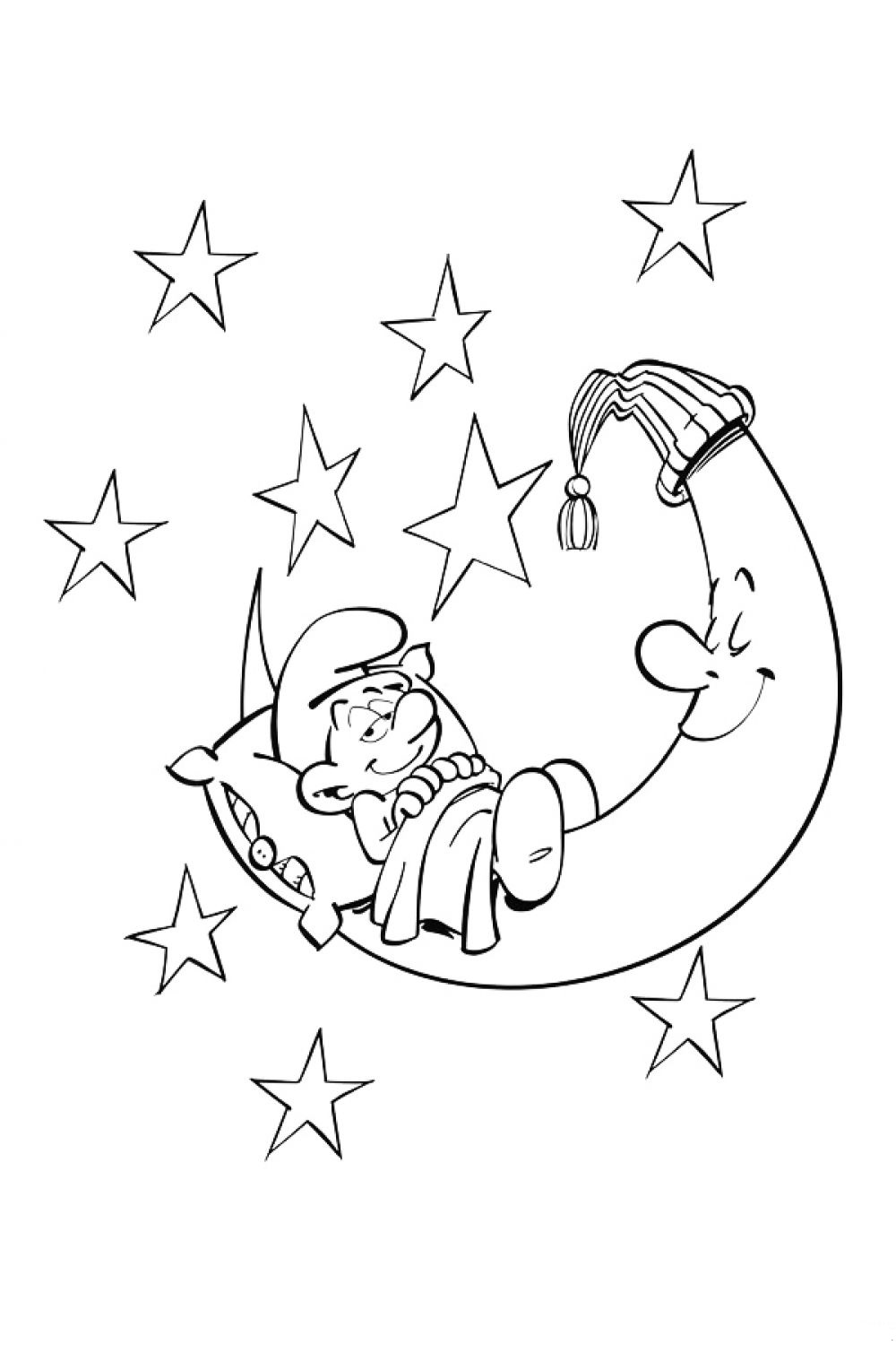 דף צביעה ציור של דרדס ישן עם כרית על ירח לצביעה
