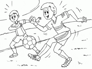 דף צביעה ציור לצביעה של ילדים משחקים בכדורגל