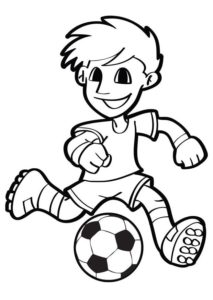 דף צביעה ציור של ילד רץ במשחק כדורגל