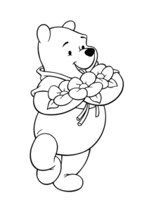 דף צביעה פו הדוב עם הפרחים
