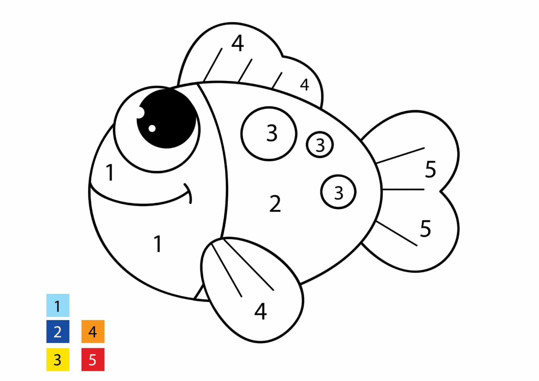 דף צביעה לפי מספרים עם דג