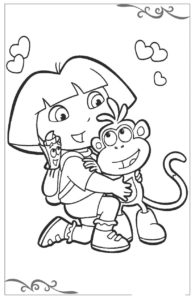 דף צביעה ילדה עם קוף