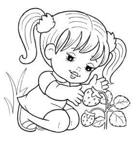 דף צביעה ילדה עם תותים