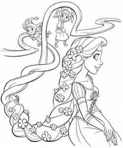 דף צביעה הנסיכה רפונזל עם פרחים