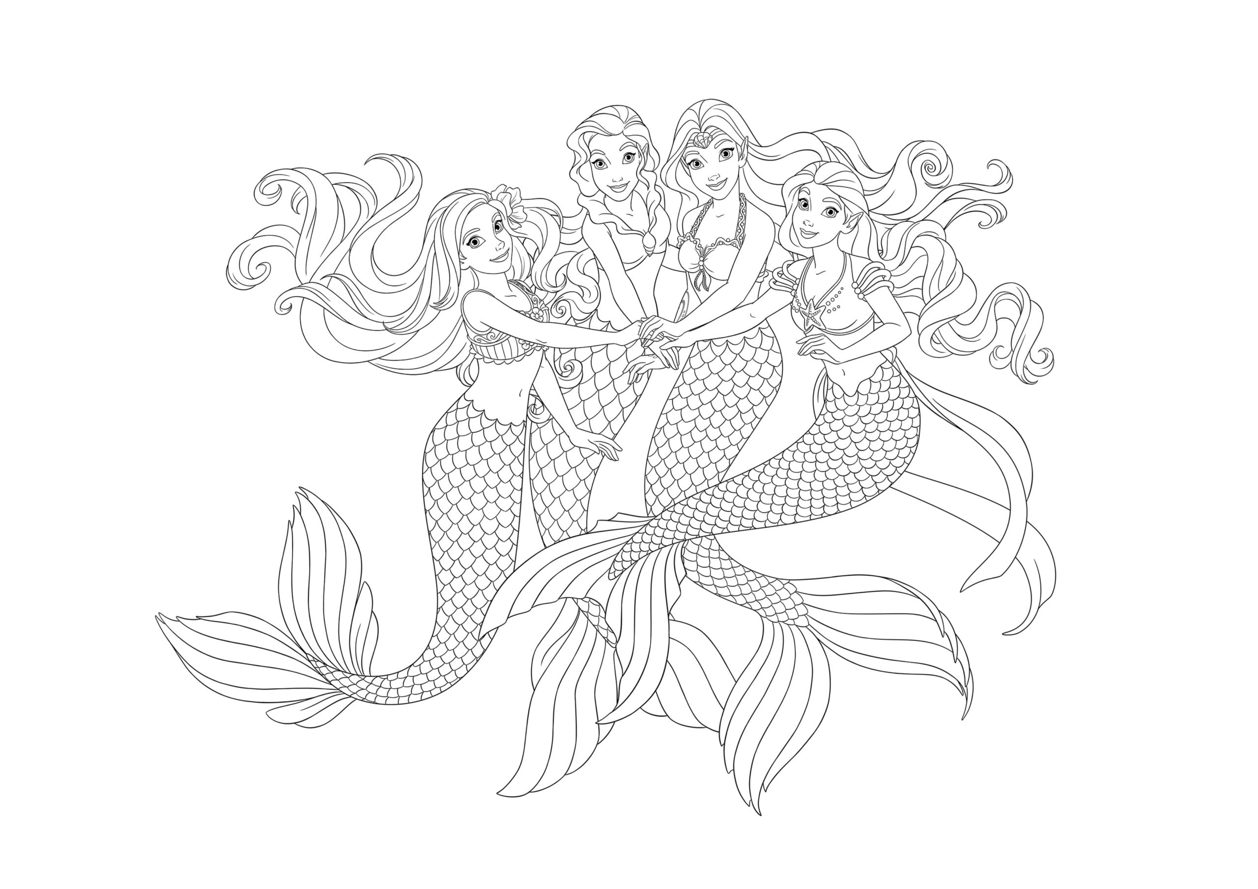 דף צביעה ארבע בנות ים
