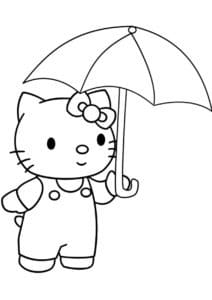 דף צביעה הלו קיטי עם מטריה