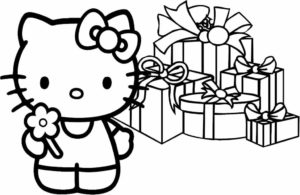דף צביעה הלו קיטי עם מתנות