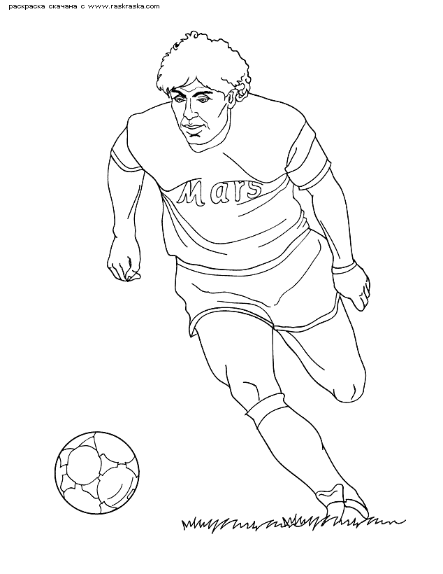 דף צביעה שחקן כדורגל רץ עם הכדור
