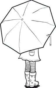 דף צביעה ילדה תחת מטריה