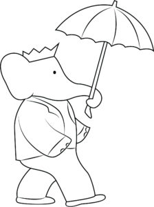 דף צביעה פיל ומטריה